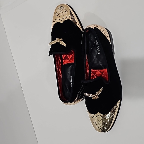 ELANROMAN Men's Sz EU 45 US 11 Black Velvet Gold Eagle Loafer formal Dressy - Picture 9 of 11